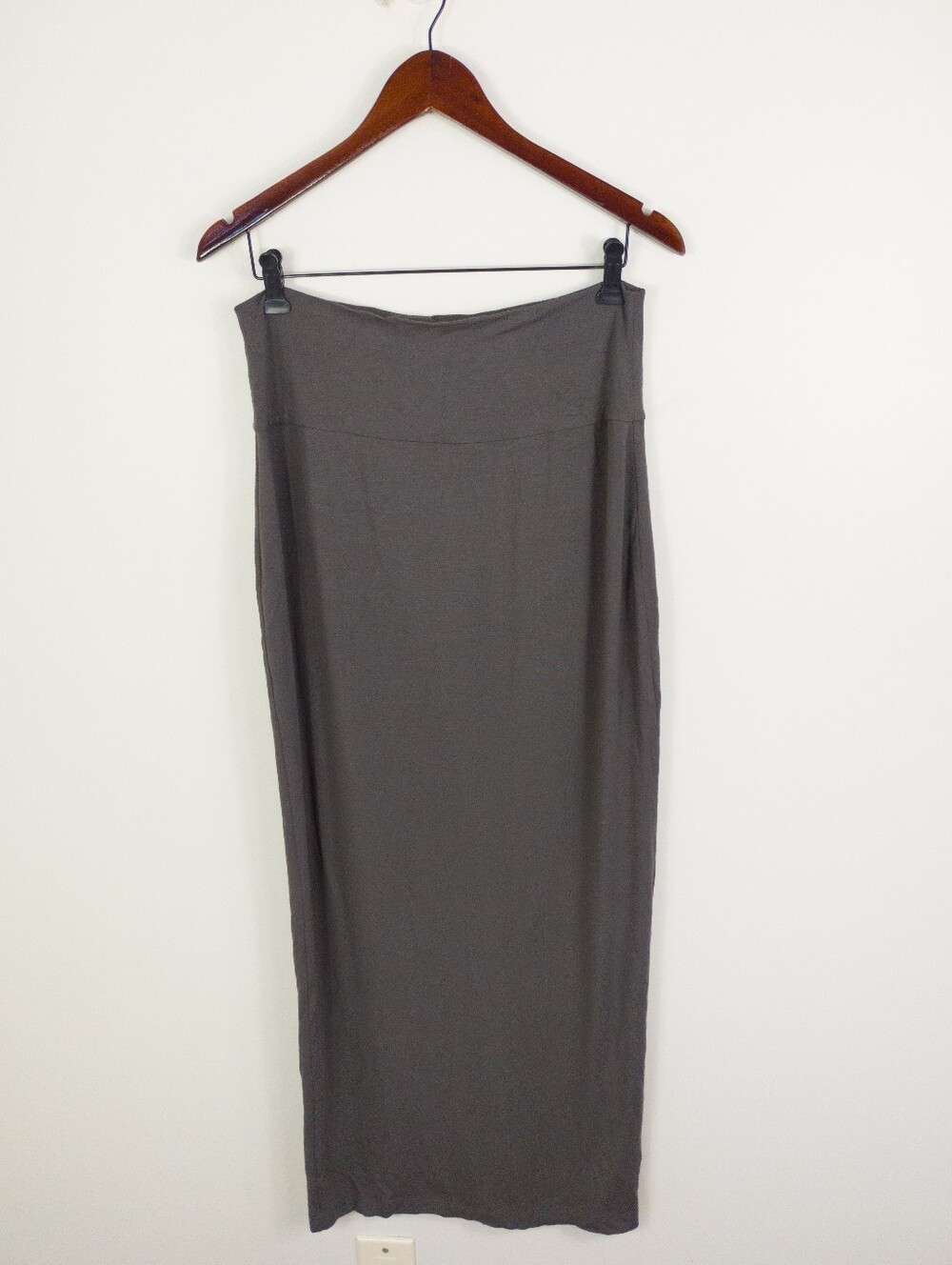 Eileen Fisher Rayon Blend Knit Maxi Column Skirt Charcoal Gray Small